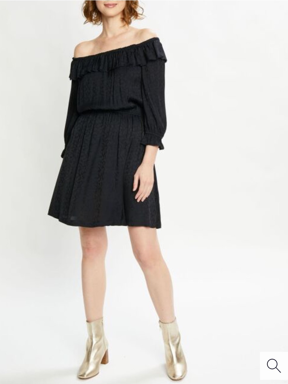 Scotch & Soda Black Off-Shoulder Mini Dress with Ruffle Small